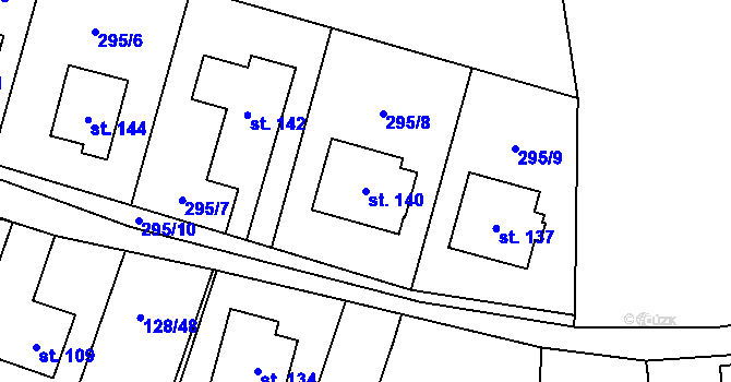 Parcela st. 140 v KÚ Blevice, Katastrální mapa