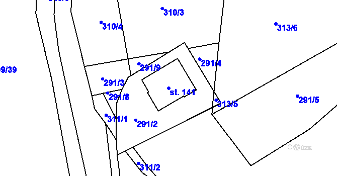 Parcela st. 141 v KÚ Blevice, Katastrální mapa
