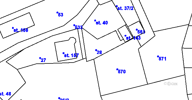 Parcela st. 28 v KÚ Blevice, Katastrální mapa