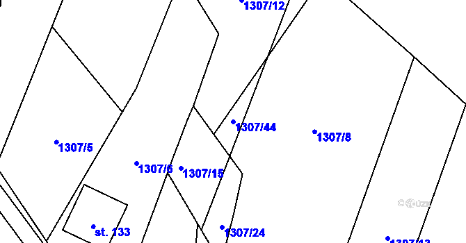 Parcela st. 1307/44 v KÚ Blízkov, Katastrální mapa