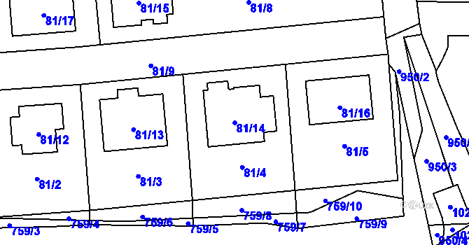 Parcela st. 81/14 v KÚ Blížejov, Katastrální mapa