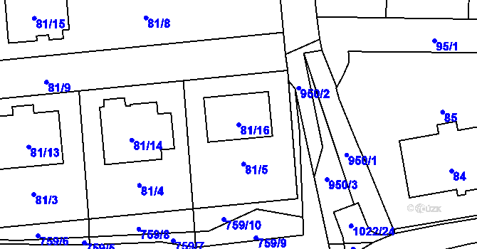 Parcela st. 81/16 v KÚ Blížejov, Katastrální mapa