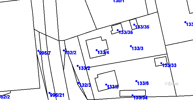 Parcela st. 133/4 v KÚ Blížejov, Katastrální mapa