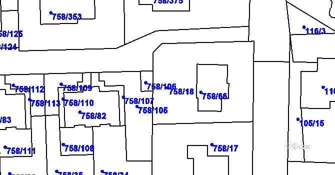 Parcela st. 758/18 v KÚ Blížejov, Katastrální mapa