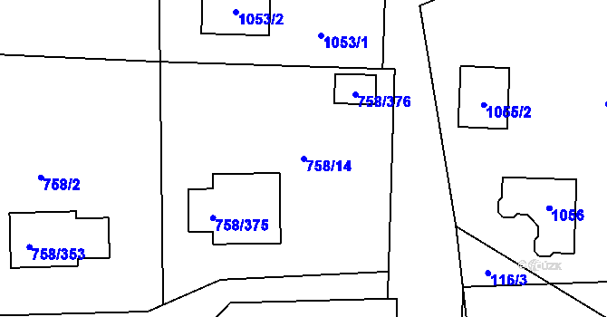 Parcela st. 758/14 v KÚ Blížejov, Katastrální mapa