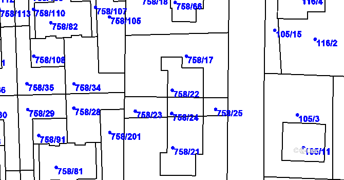 Parcela st. 758/22 v KÚ Blížejov, Katastrální mapa