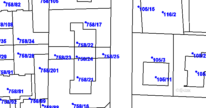 Parcela st. 758/25 v KÚ Blížejov, Katastrální mapa