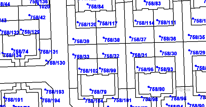 Parcela st. 758/32 v KÚ Blížejov, Katastrální mapa