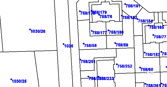 Parcela st. 758/58 v KÚ Blížejov, Katastrální mapa