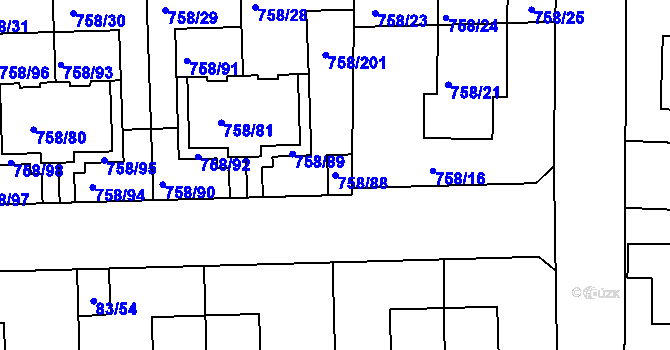 Parcela st. 758/88 v KÚ Blížejov, Katastrální mapa