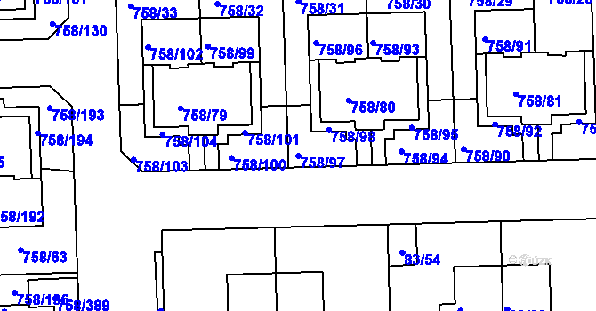 Parcela st. 758/97 v KÚ Blížejov, Katastrální mapa