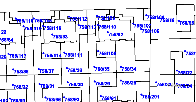 Parcela st. 758/108 v KÚ Blížejov, Katastrální mapa