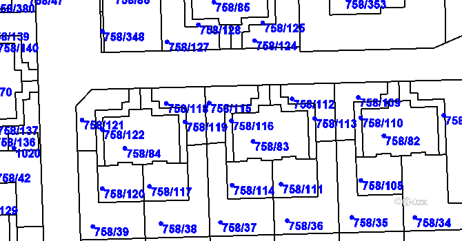 Parcela st. 758/116 v KÚ Blížejov, Katastrální mapa
