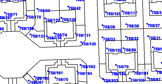 Parcela st. 758/130 v KÚ Blížejov, Katastrální mapa