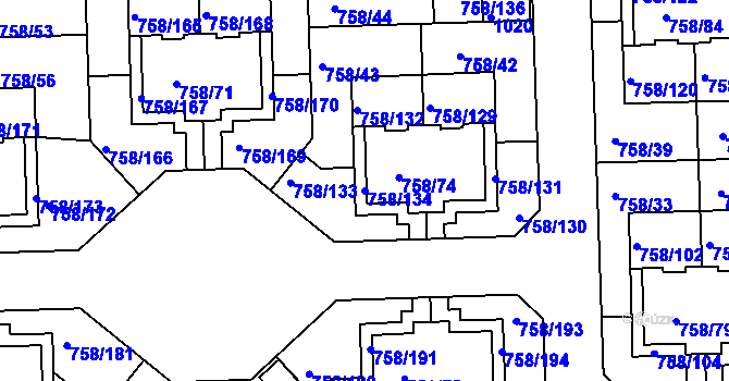 Parcela st. 758/134 v KÚ Blížejov, Katastrální mapa