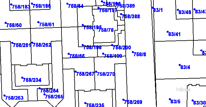 Parcela st. 758/199 v KÚ Blížejov, Katastrální mapa