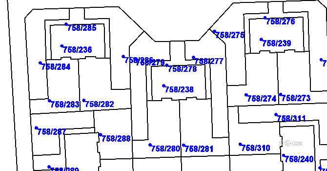 Parcela st. 758/238 v KÚ Blížejov, Katastrální mapa