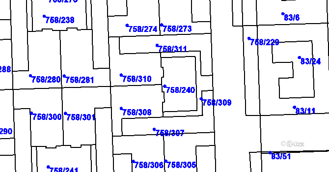 Parcela st. 758/240 v KÚ Blížejov, Katastrální mapa