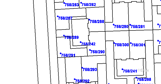 Parcela st. 758/242 v KÚ Blížejov, Katastrální mapa
