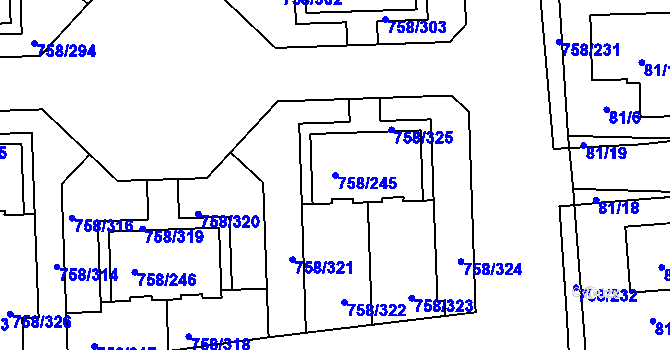 Parcela st. 758/245 v KÚ Blížejov, Katastrální mapa