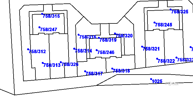 Parcela st. 758/246 v KÚ Blížejov, Katastrální mapa
