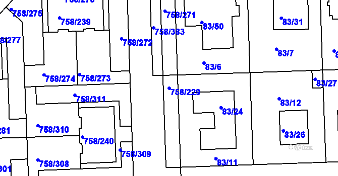 Parcela st. 758/229 v KÚ Blížejov, Katastrální mapa