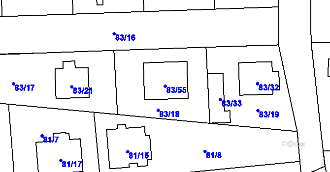 Parcela st. 83/55 v KÚ Blížejov, Katastrální mapa