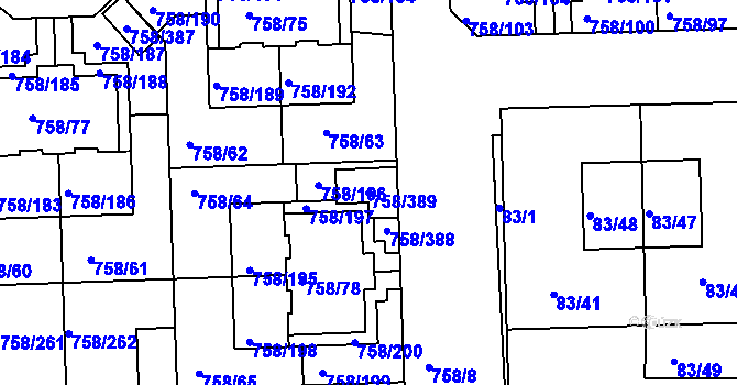 Parcela st. 758/389 v KÚ Blížejov, Katastrální mapa