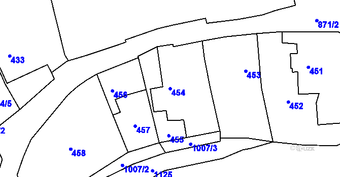 Parcela st. 454 v KÚ Chotiměř u Blížejova, Katastrální mapa