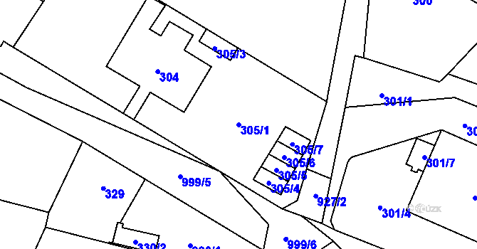 Parcela st. 305/1 v KÚ Přívozec, Katastrální mapa