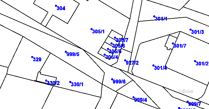 Parcela st. 305/4 v KÚ Přívozec, Katastrální mapa