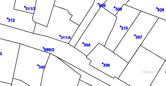 Parcela st. 308 v KÚ Přívozec, Katastrální mapa