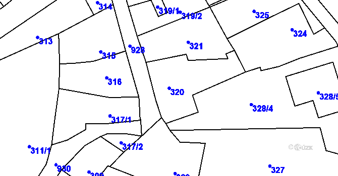 Parcela st. 320 v KÚ Přívozec, Katastrální mapa