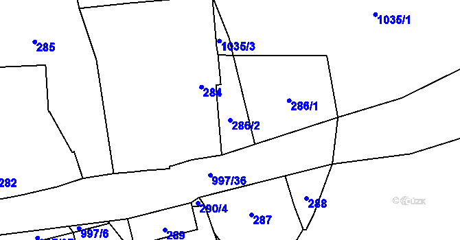 Parcela st. 286/2 v KÚ Přívozec, Katastrální mapa