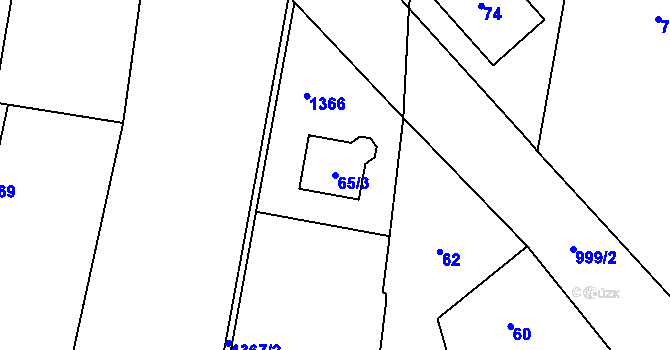 Parcela st. 65/3 v KÚ Blíževedly, Katastrální mapa