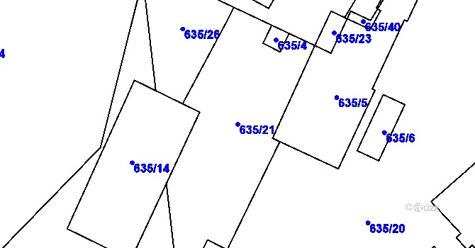 Parcela st. 635/21 v KÚ Blíževedly, Katastrální mapa