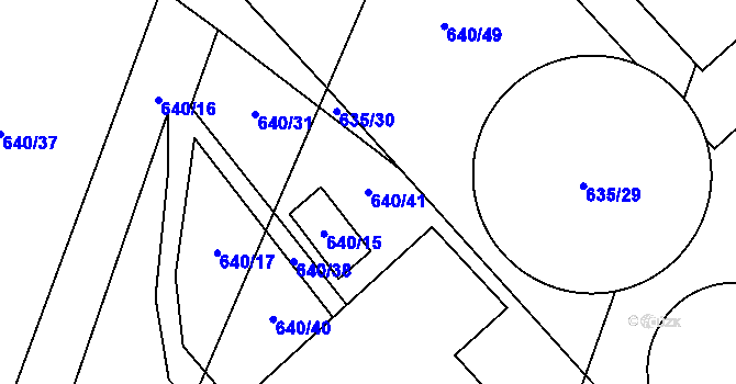 Parcela st. 640/41 v KÚ Blíževedly, Katastrální mapa