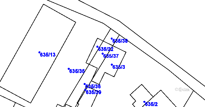 Parcela st. 635/37 v KÚ Blíževedly, Katastrální mapa