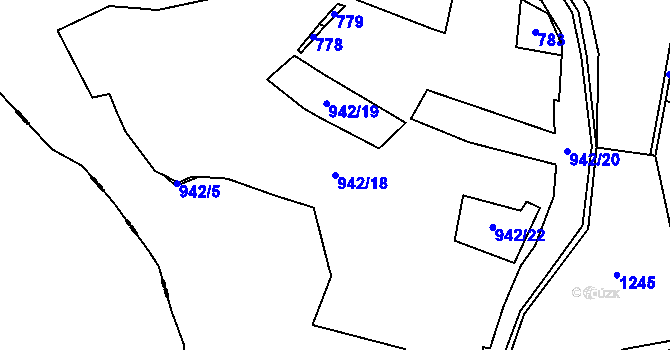 Parcela st. 942/18 v KÚ Blíževedly, Katastrální mapa