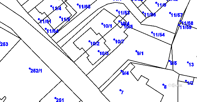 Parcela st. 10/3 v KÚ Blíževedly, Katastrální mapa