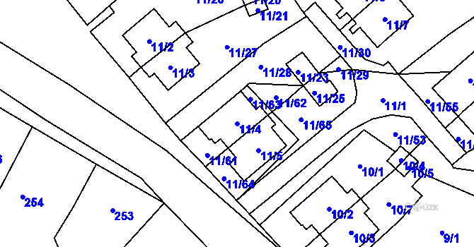 Parcela st. 11/4 v KÚ Blíževedly, Katastrální mapa
