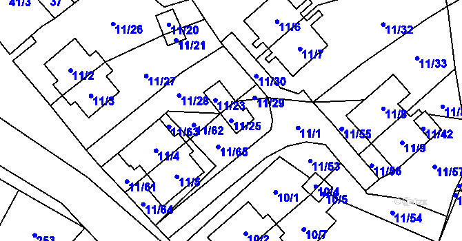 Parcela st. 11/25 v KÚ Blíževedly, Katastrální mapa