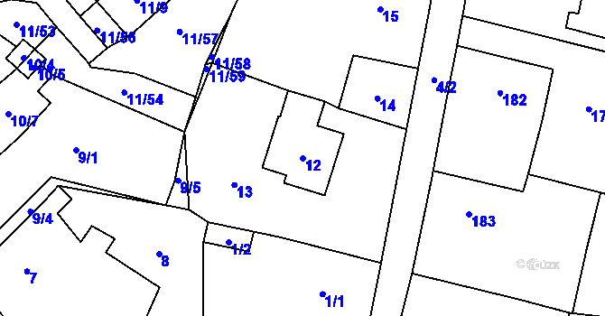 Parcela st. 12 v KÚ Blíževedly, Katastrální mapa
