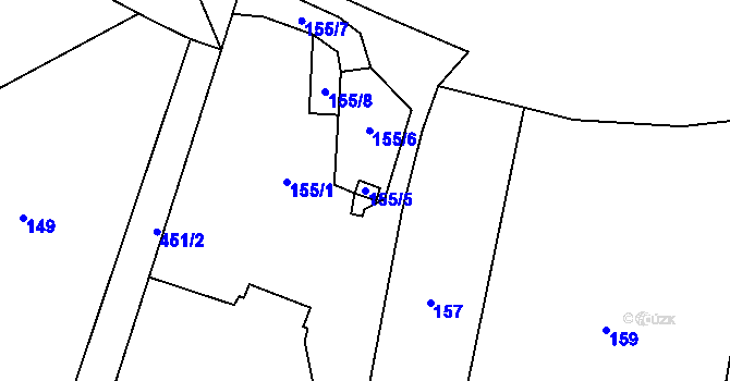 Parcela st. 155/5 v KÚ Blíževedly, Katastrální mapa