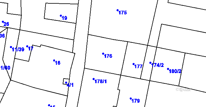 Parcela st. 176 v KÚ Blíževedly, Katastrální mapa