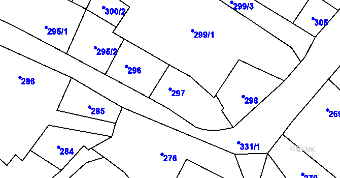 Parcela st. 297 v KÚ Blíževedly, Katastrální mapa