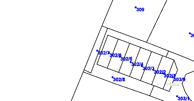 Parcela st. 302/7 v KÚ Blíževedly, Katastrální mapa