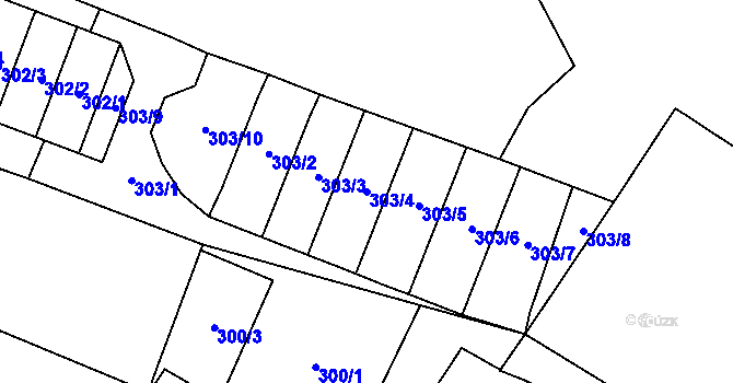 Parcela st. 303/4 v KÚ Blíževedly, Katastrální mapa