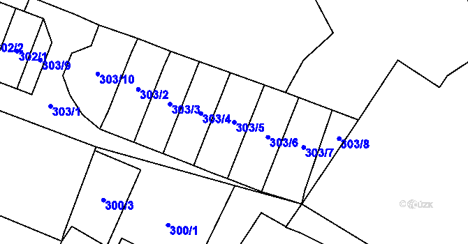 Parcela st. 303/5 v KÚ Blíževedly, Katastrální mapa