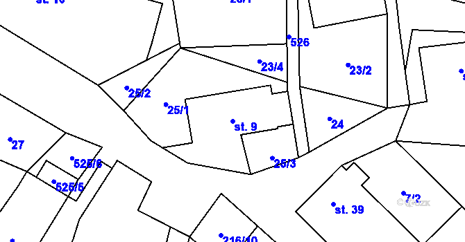 Parcela st. 9 v KÚ Hvězda pod Vlhoštěm, Katastrální mapa